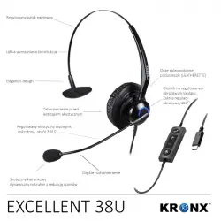 KRONX EXCELLENT 38U USB  przewodowa słuchawka nagłowna na jedno ucho
