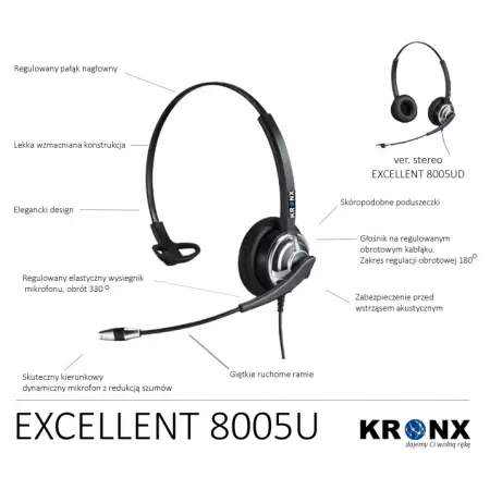 KRONX EXCELLENT 8005UD przewodowa słuchawka na dwoje uszu ze złączem USB